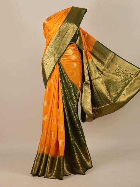Pothys Yellow & Green Woven Design Zari Jute Silk Saree