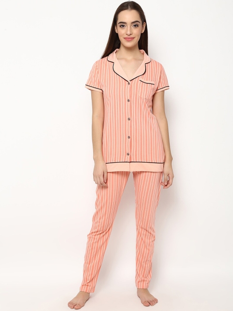 V2 Value & Variety Women Peach Striped Night suit