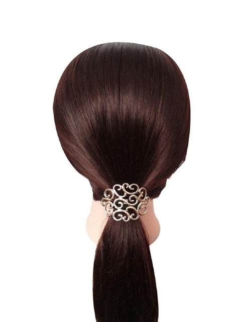 OOMPH Women Gold & Black Floral Embellished Ponytail Holders