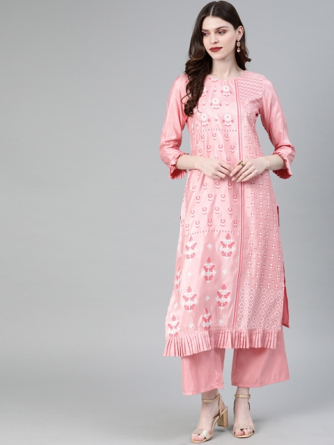 ZIYAA Women Pink Printed Kurta with Trousers