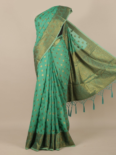 Pothys Green & Gold-Toned Woven Design Jute Silk Saree