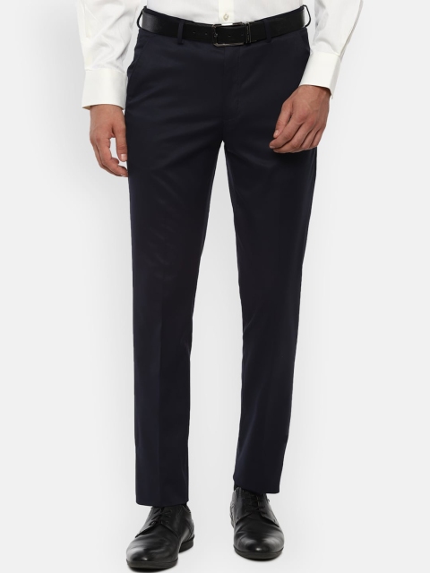 Louis Philippe Men Navy Blue Slim Fit Formal Trousers