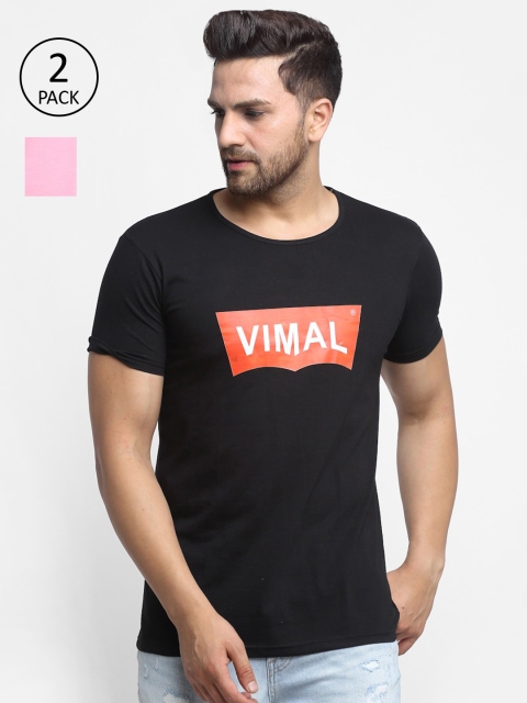 VIMAL JONNEY Men Black Typography 2 Printed Applique T-shirt