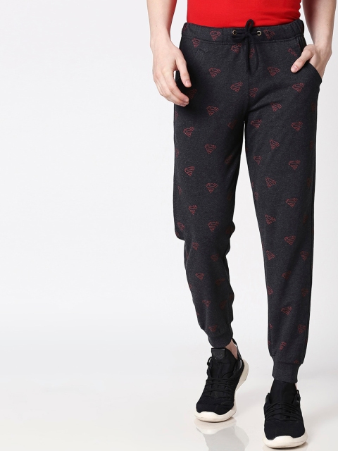 Bewakoof Men Black & Pink Superman Minimal AOP Jogger Pants
