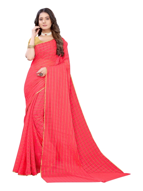 KALINI Pink Checked Pure Chiffon Saree