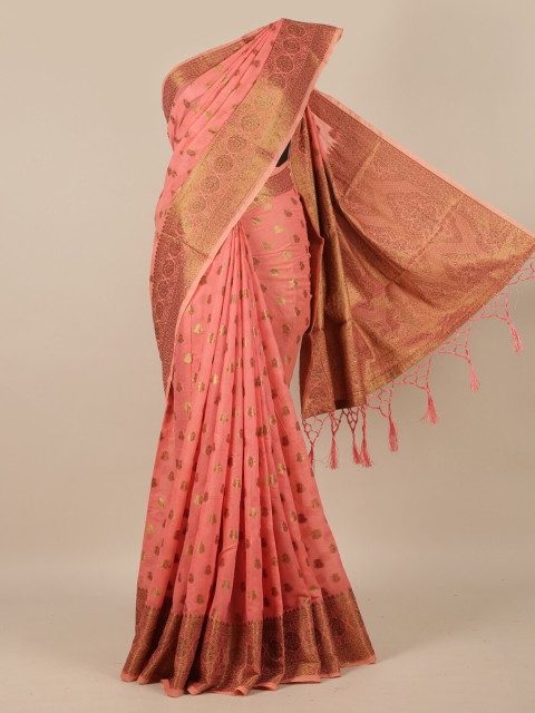 Pothys Pink & Gold-Toned Woven Design Zari Jute Silk Saree