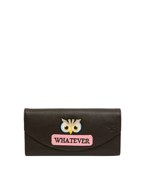 Pink Potato Women Black & Pink Graphic Textured Embroidered Leather Envelope