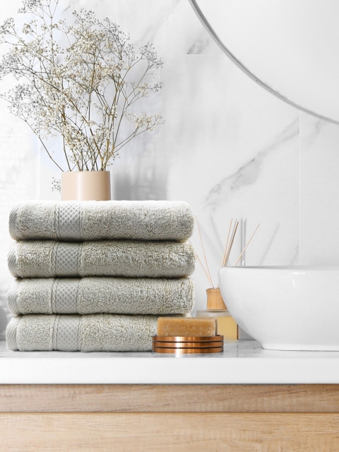 Trident Set Of 4 Beige Solid 500 GSM Cotton Hand Towels