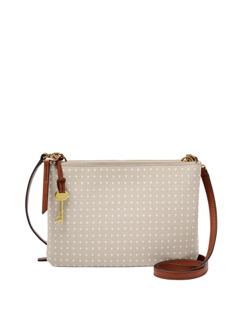 Fossil Beige Printed Leather Structured Sling Bag