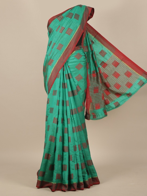 Pothys Green & Maroon Printed Jute Silk Saree