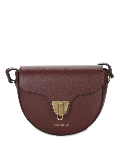 Coccinelle Red Leather Half Moon Sling Bag Metal Crouser With Long Strap
