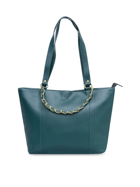 Pink Potato Green Leather Embellished with Metal Chain Shoulder Bag