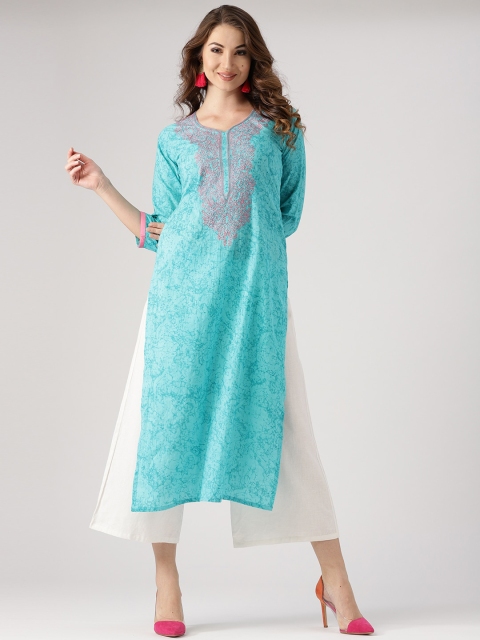 Libas Women Blue Ethnic Motifs Embroidered Straight Kurta