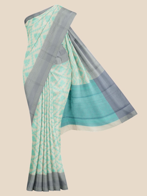 Kalamandir Sea Green & White Pure Cotton Kota Saree