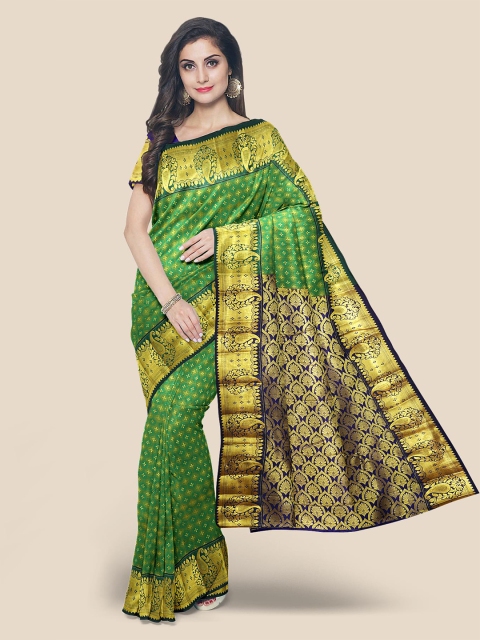 KLM Fashion Mall Green & Gold-Toned Ethnic Motifs Zari Silk Blend Kanjeevaram Saree
KLM Fashion Mall Green & Gold-Toned Ethnic Motifs Zari Silk Blend Kanjeevaram Saree