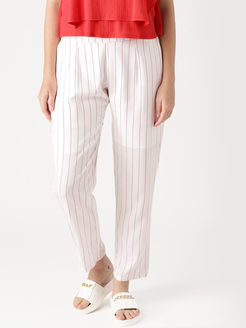 Libas Women White Striped Regular Trousers