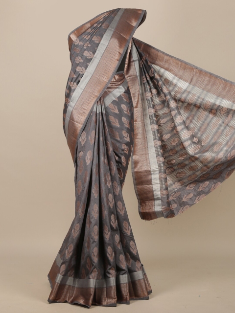 Pothys Grey & Gold-Toned Ethnic Motifs Jute Silk Saree