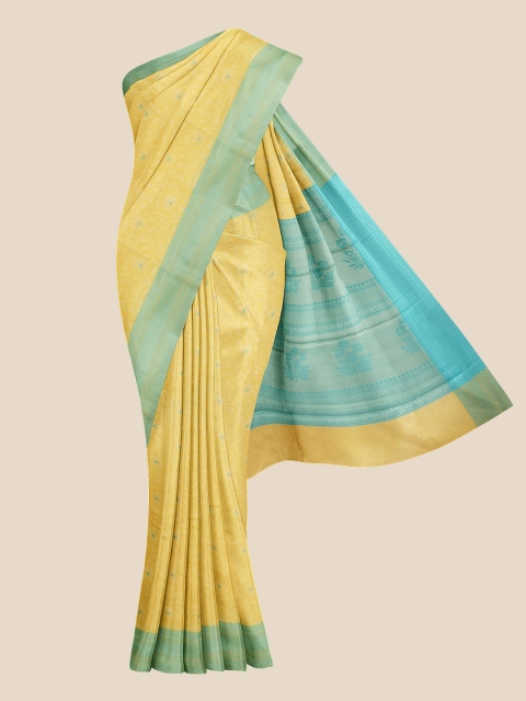 Kalamandir Yellow & Blue Woven Design Zari Silk Blend Banarasi Saree
