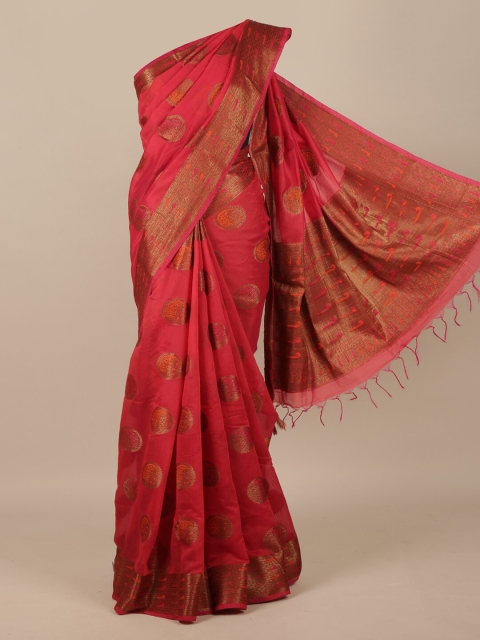 Pothys Pink & Gold-Toned Woven Design Zari Jute Silk Saree