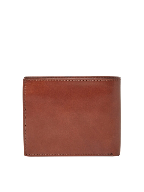 Fossil Men Brown Solid Leather Two Fold Wallet