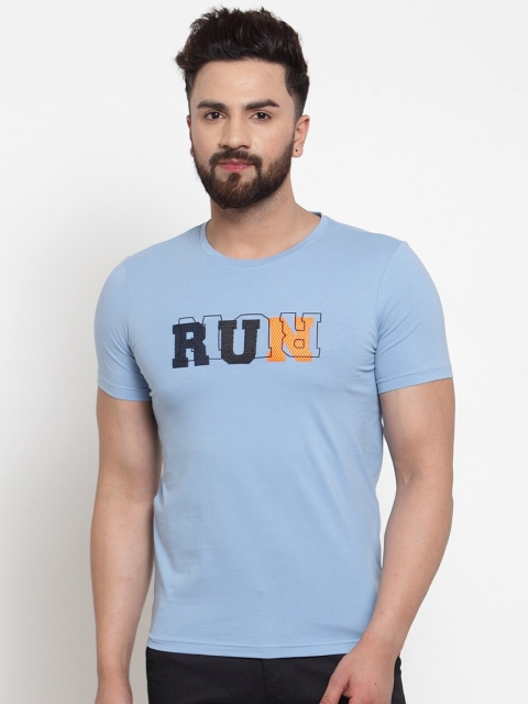 Global Republic Men Blue Typography Printed Slim Fit T-shirt