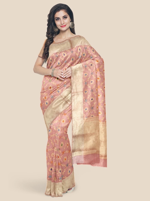 Kalamandir Peach Ethnic Motifs Zari Banarasi Saree