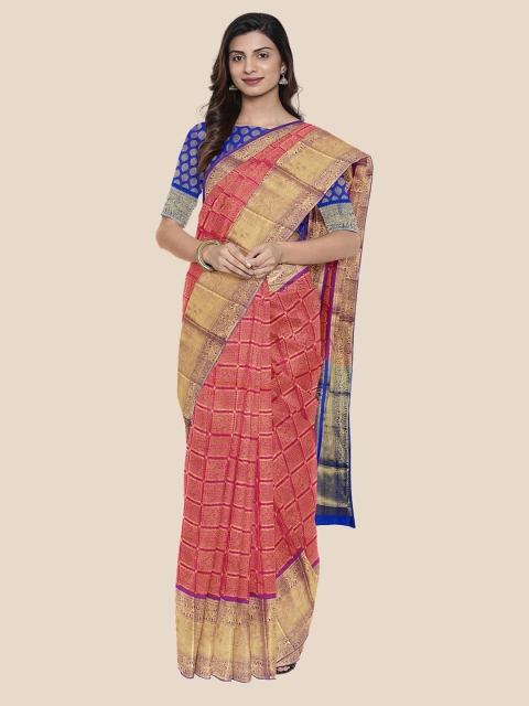 Kalamandir Pink & Blue Woven Design Silk Blend Banarasi Saree