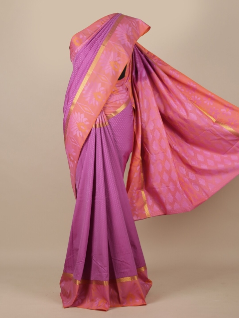 Pothys Lavender & Peach-Coloured Floral Zari Jute Silk Saree