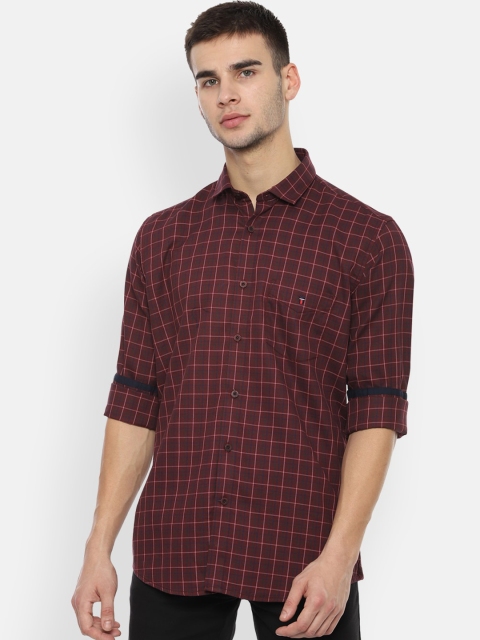 Louis Philippe Sport Men Maroon Slim Fit Checked Casual Shirt
