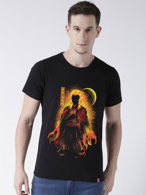 ComicSense xyz Men Black Flame Hashira Printed Cotton T-shirt