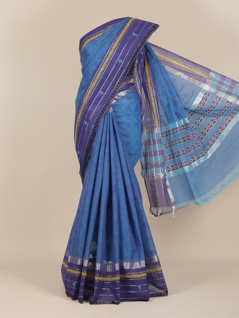 Pothys Blue & Yellow Ethnic Motifs Pure Cotton Saree