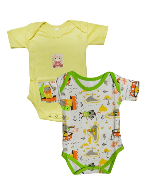 PINKBUNNY Kids Pack of 2 Printed Cotton Bodysuits, Yellow
