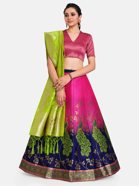 MIMOSA Women Pink & Navy Blue Semi-Stitched Lehenga & Unstitched Blouse With Dupatta
MIMOSA Women Pink & Navy Blue Semi-Stitched Lehenga & Unstitched Blouse With Dupatta