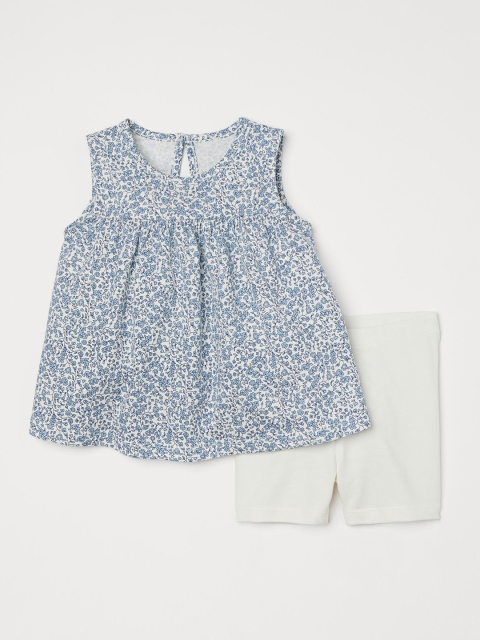 H&M Girls Blue & Off-White 2-piece Printed set