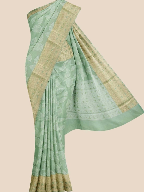 KLM Fashion Mall Green Ethnic Motifs Zari Pure Cotton Saree