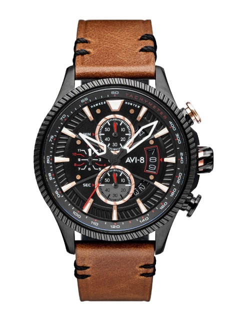 AVI-8 Men Black Dial & Brown Leather Straps Analogue Watch AV-4064-06