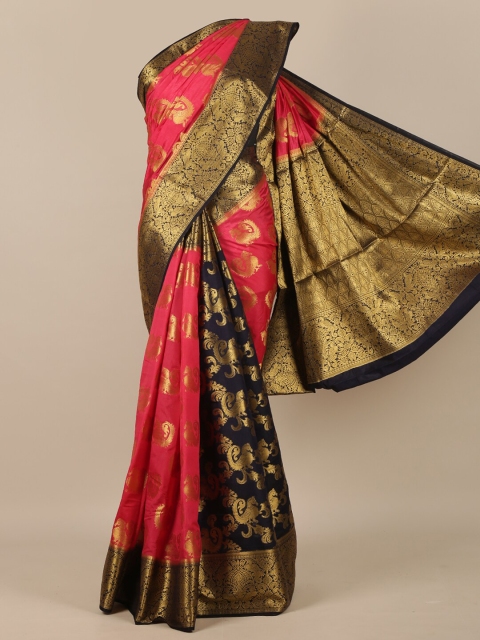 Pothys Pink & Navy Blue Woven Design Jute Silk Half and Half Saree
