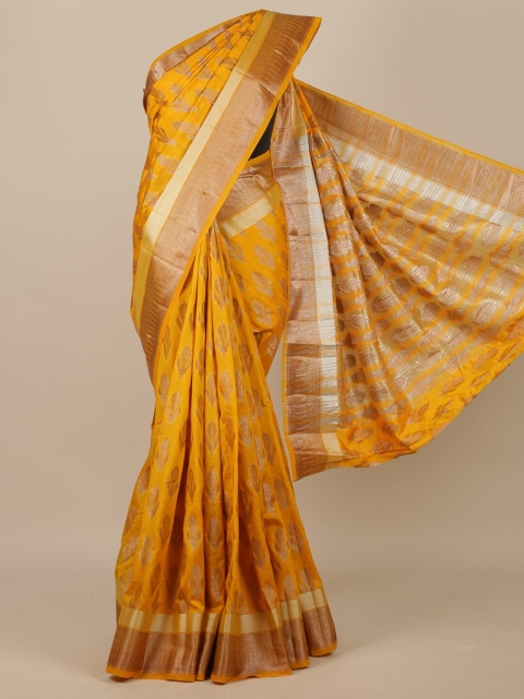 Pothys Yellow & Gold-Toned Woven Design Zari Jute Silk Saree