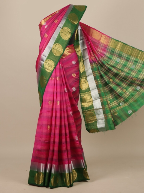 Pothys Pink & Green Ethnic Motifs Zari Jute Silk Saree