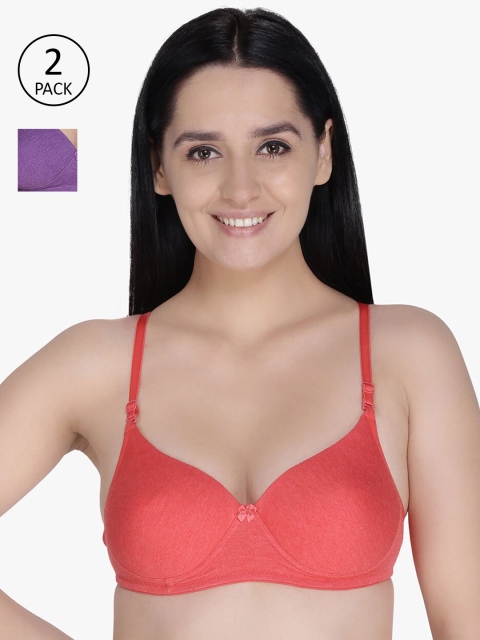 Anoma Pack Of 2 Full Coverage Heavily Padded T-shirt Bras, Red