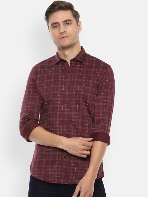 Louis Philippe Sport Men Maroon Slim Fit Checked Casual Shirt