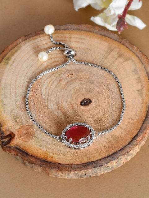 Silvermerc Designs Women Silver & Red Brass Silver-Plated Charm Bracelet