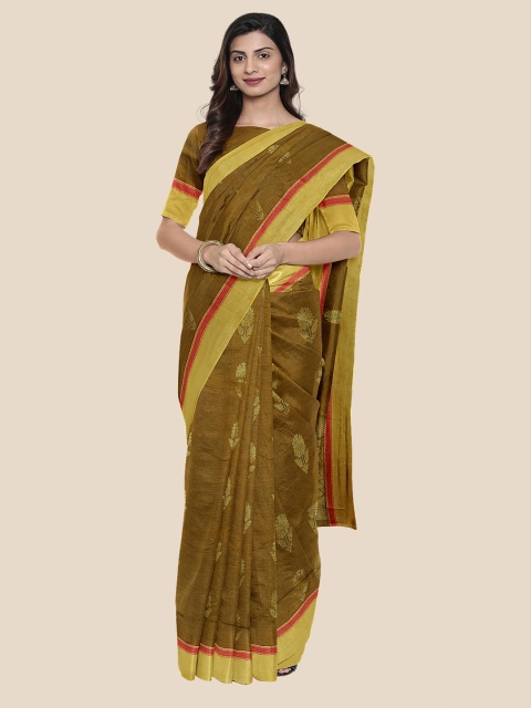 KLM Fashion Mall Olive Green & Gold-Toned Ethnic Motifs Zari Saree