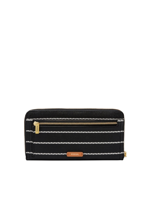 Fossil Women Black & White Striped Synthetic Leather Zip Around Wallet with Wrist Loop
Fossil Women Black & White Striped Synthetic Leather Zip Around Wallet with Wrist Loop