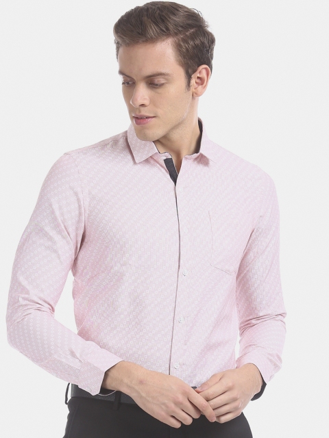 Excalibur Men Pink Slim Fit Printed Formal Shirt