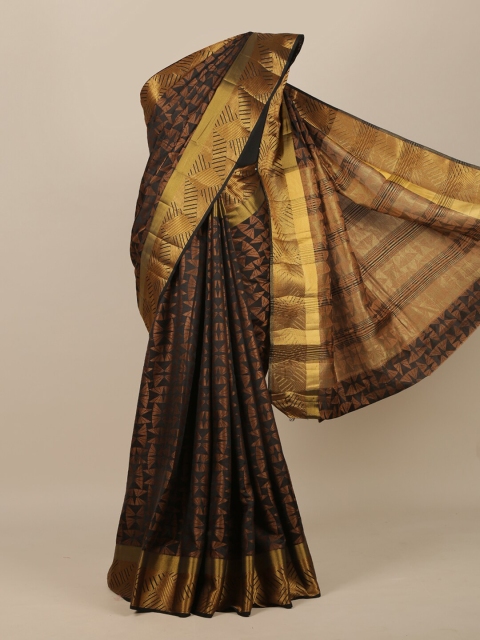 Pothys Black & Brown Geometric Zari Jute Silk Saree