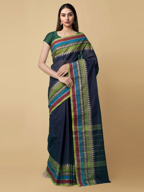 Unnati Silks Black Pure Cotton Kanjeevaram Saree
