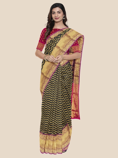 Kalamandir Black & Pink Woven Design Zari Silk Blend Banarasi Saree