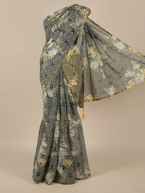 Pothys Grey & Blue Jute Silk Saree