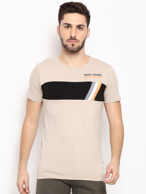 V2 Value & Variety Men Beige Colourblocked T-shirt